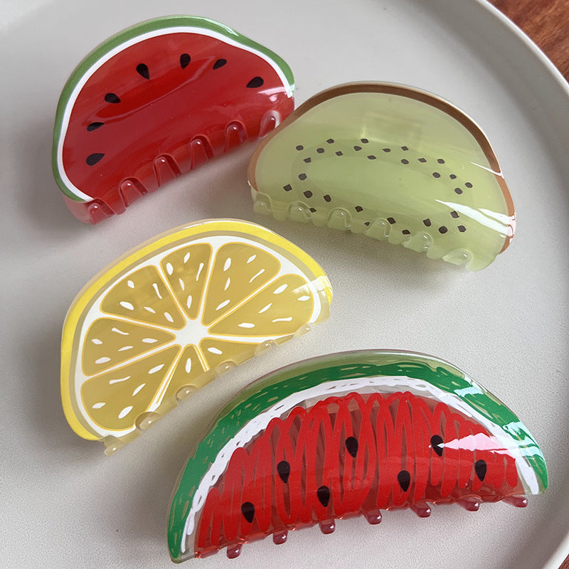 Pinza de Pelo Acrílica con Frutas para Mujer — Accesorio Veraniego