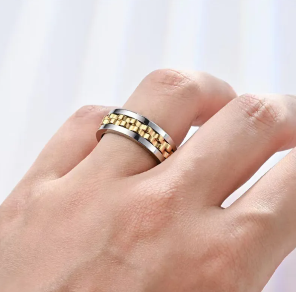 Anillo Fidget Giratorio de Acero Inoxidable para Hombre — Antiestrés