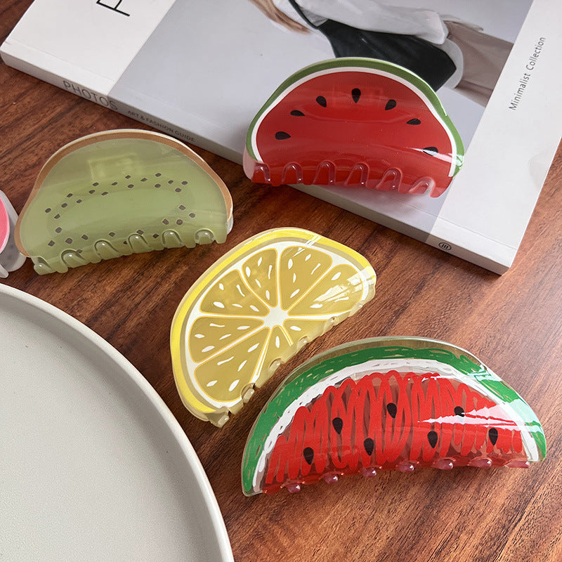 Pinza de Pelo Acrílica con Frutas para Mujer — Accesorio Veraniego