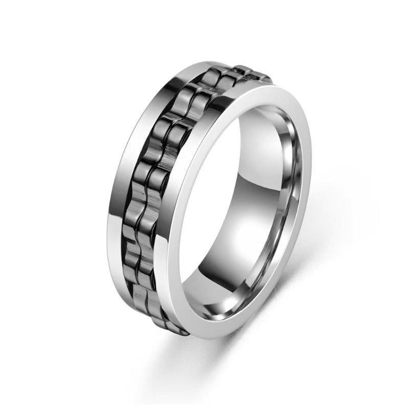 Anillo Fidget Giratorio de Acero Inoxidable para Hombre — Antiestrés