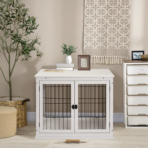Mesa Lateral con Caseta para Mascotas — 2 Aberturas y Puerta con Llave