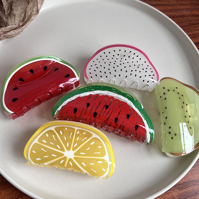 Pinza de Pelo Acrílica con Frutas para Mujer — Accesorio Veraniego