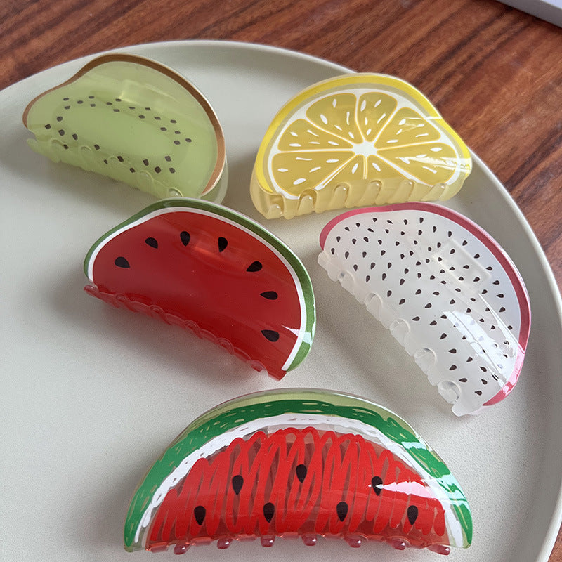 Pinza de Pelo Acrílica con Frutas para Mujer — Accesorio Veraniego