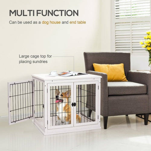 Mesa Lateral con Caseta para Mascotas — 2 Aberturas y Puerta con Llave