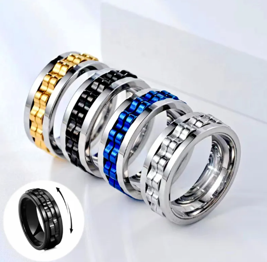 Anillo Fidget Giratorio de Acero Inoxidable para Hombre — Antiestrés
